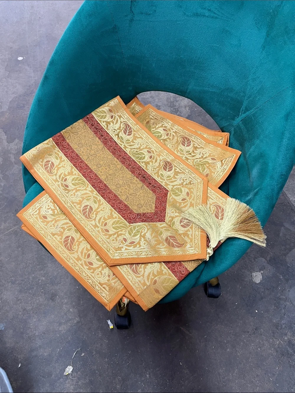 Gold and Rust Leaf-Pattern Table Runner by India crafting